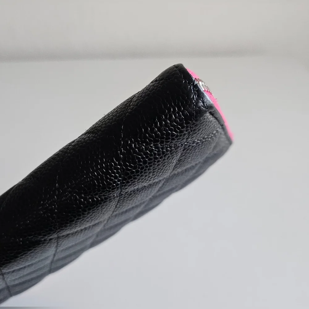 Chanel Black Caviar Quilted Zip Around Long Wallet